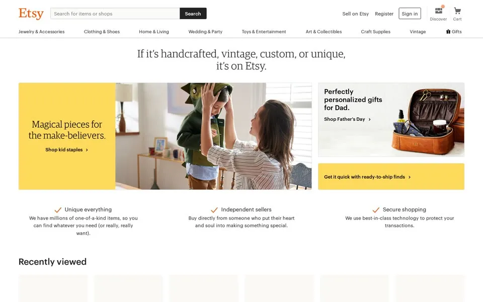 etsy.com homepage in 2019