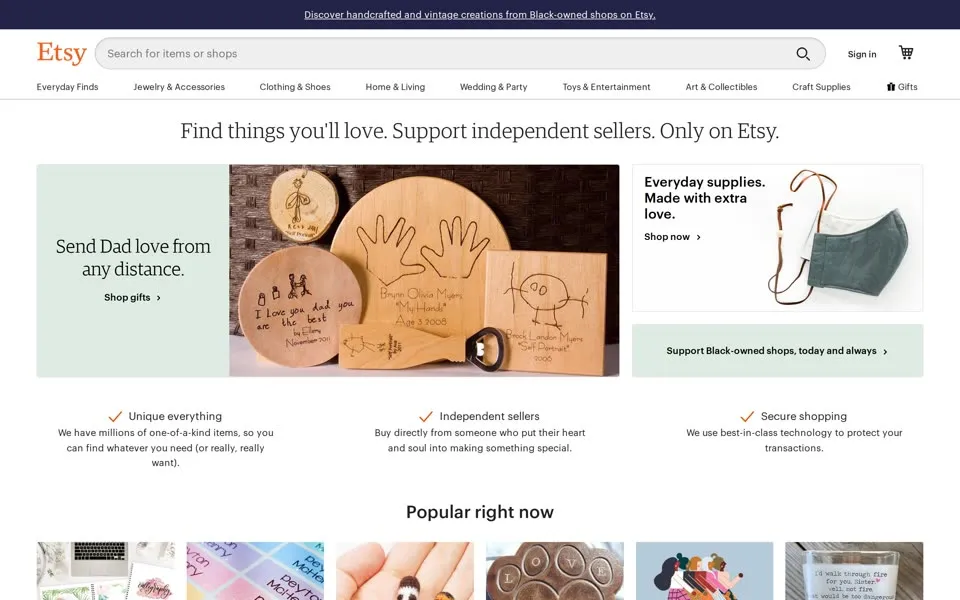 etsy.com homepage in 2020