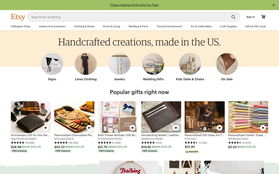 etsy.com homepage in 2021