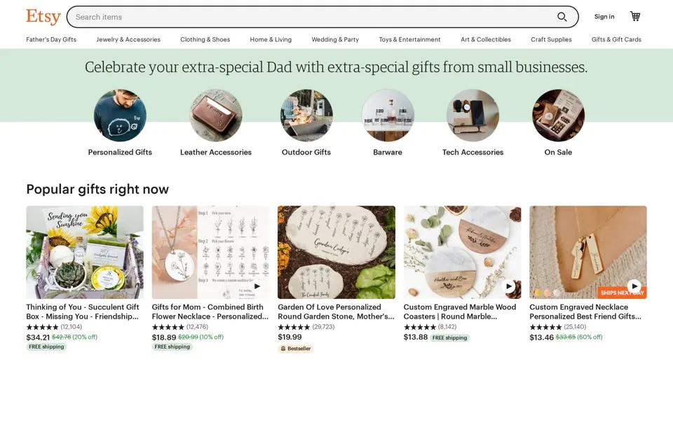 etsy.com homepage in 2022