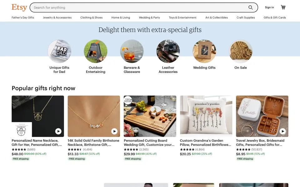 etsy.com homepage in 2023