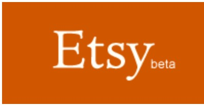 Etsy logo on the 2005 etsy.com homepage: white serif wordmark with a small 'beta' tag on an orange block