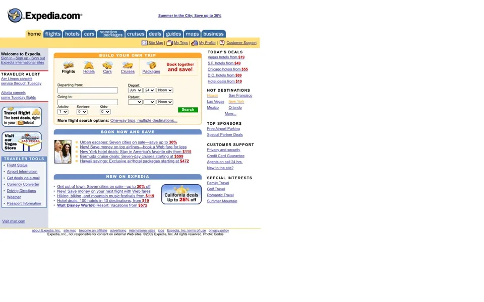 expedia.com homepage in 2002
