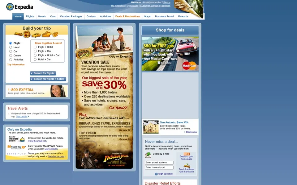 expedia.com homepage in 2008