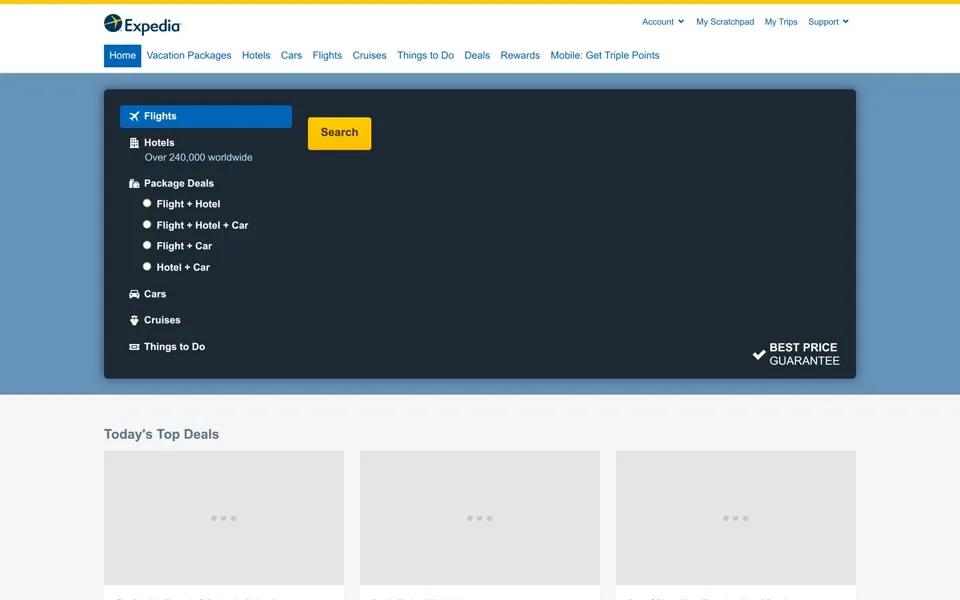 expedia.com homepage in 2014
