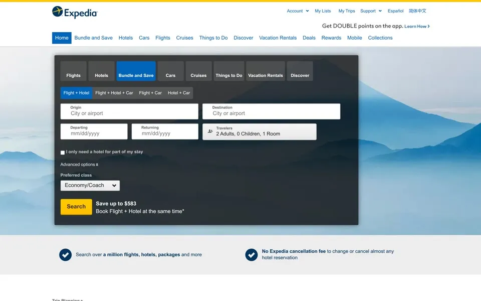 expedia.com homepage in 2018