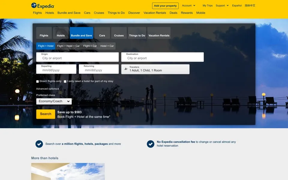 expedia.com homepage in 2019