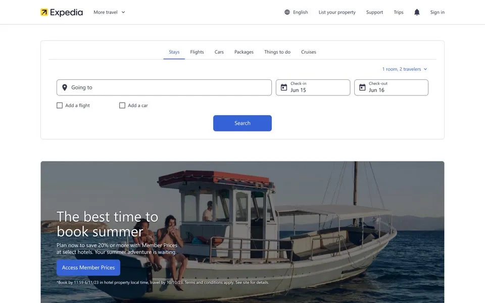 expedia.com homepage in 2023