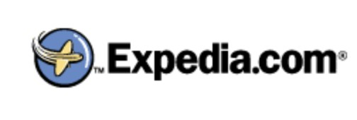 Expedia logo on the 2000 expedia.com homepage: First own mark: globe with a plane plus 'Expedia.com' wordmark, MSN logo gone