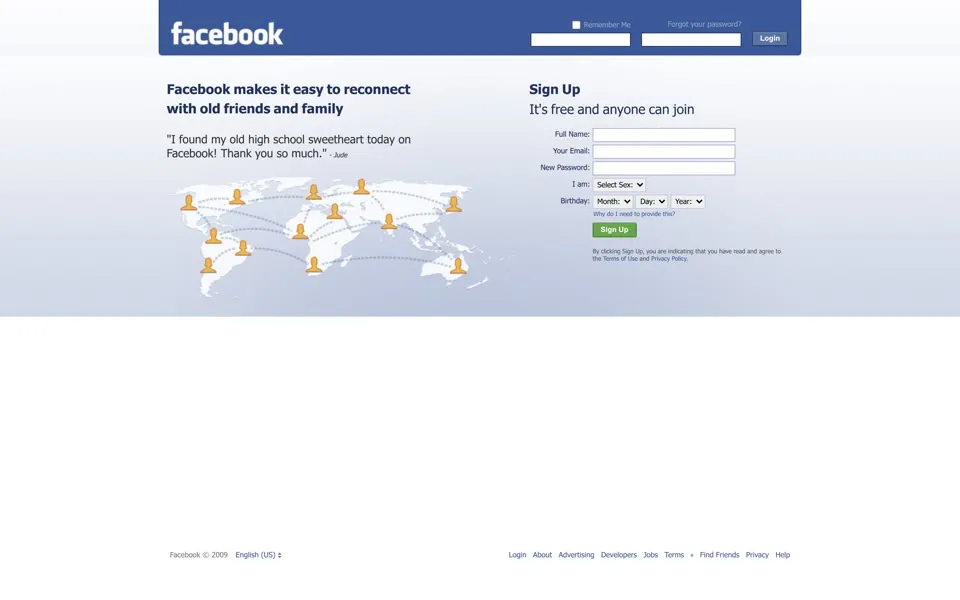 facebook.com homepage in 2009