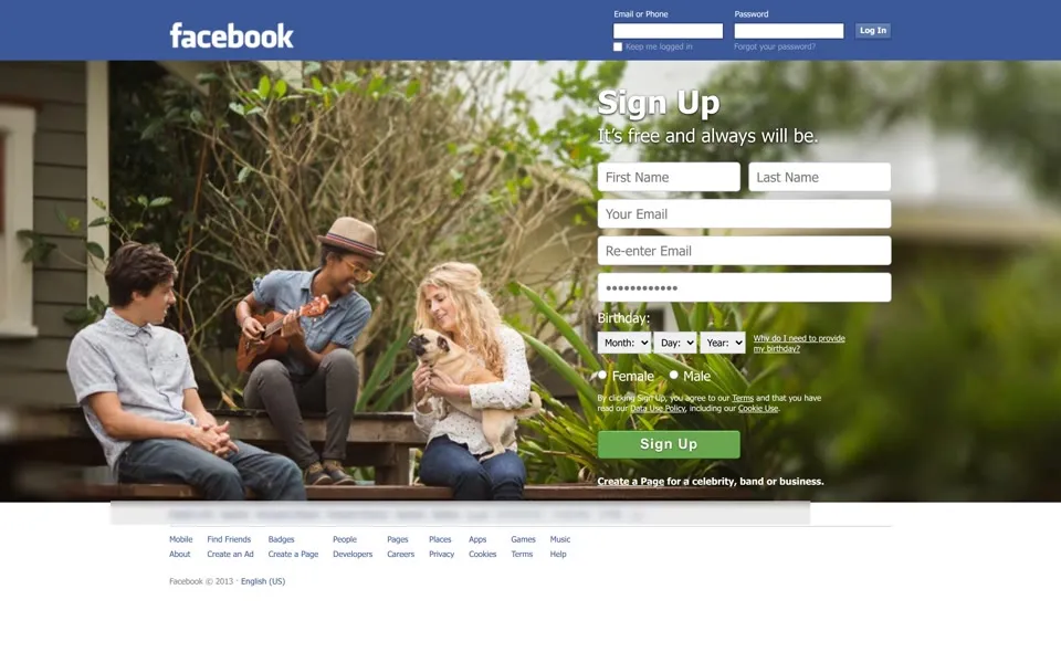 facebook.com homepage in 2013