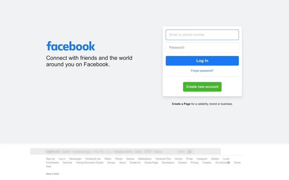 facebook.com homepage in 2022