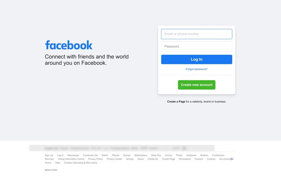facebook.com homepage in 2023