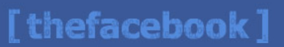Facebook logo on the 2004 facebook.com homepage: "[ thefacebook ]" in square brackets, lowercase, on a banner with a binary-code portrait