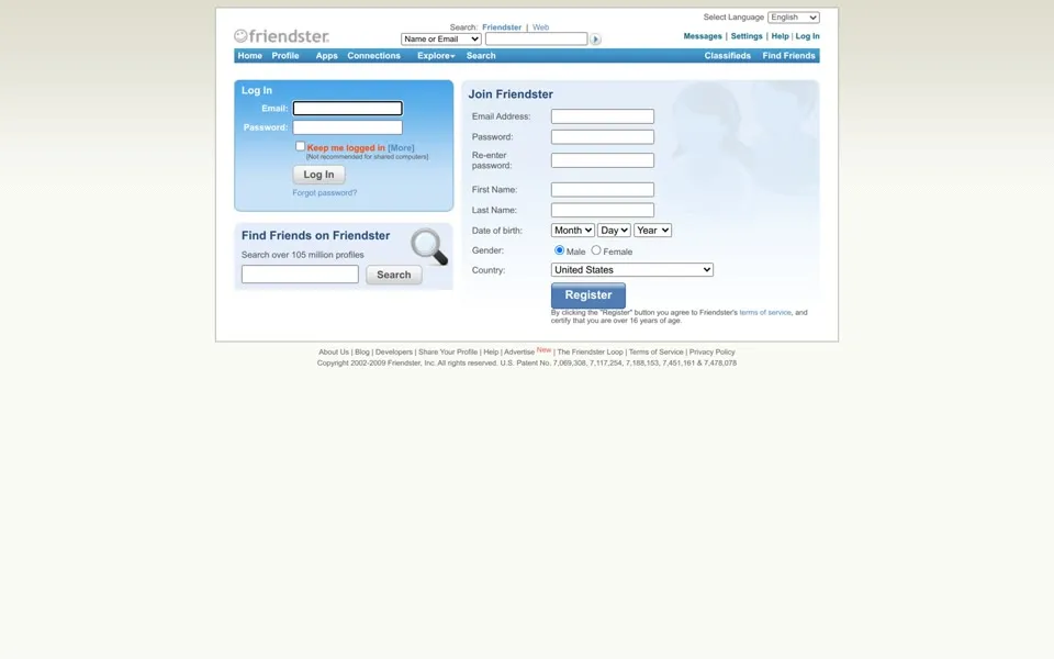 friendster.com homepage in 2009