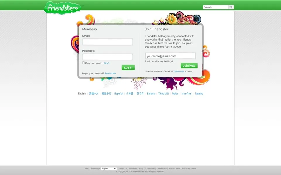 friendster.com homepage in 2010