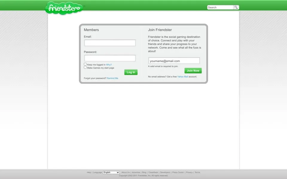 friendster.com homepage in 2011