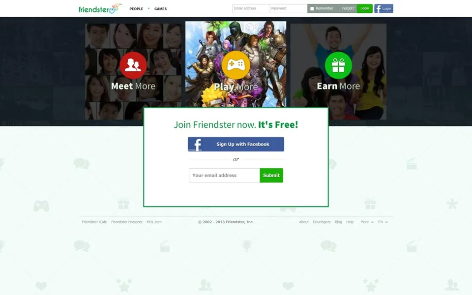 friendster.com homepage in 2013
