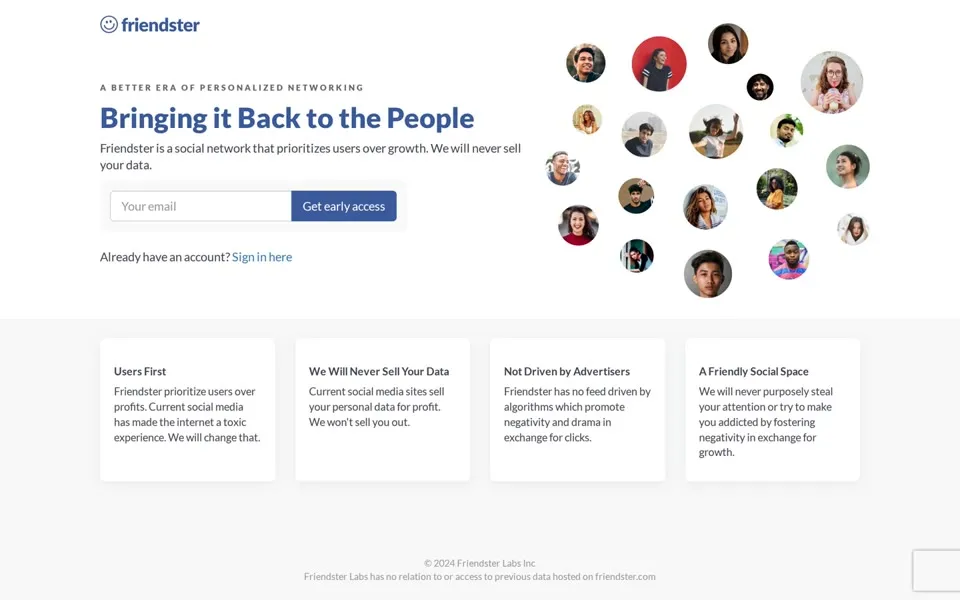 friendster.com homepage in 2025
