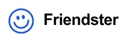 Friendster logo on the 2026 friendster.com homepage: Black wordmark with a capital F and a blue smiley