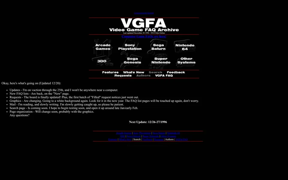 gamefaqs.com homepage in 1996