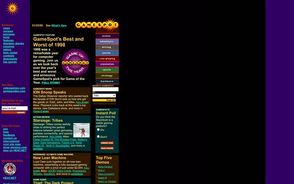 gamespot.com homepage in 1999