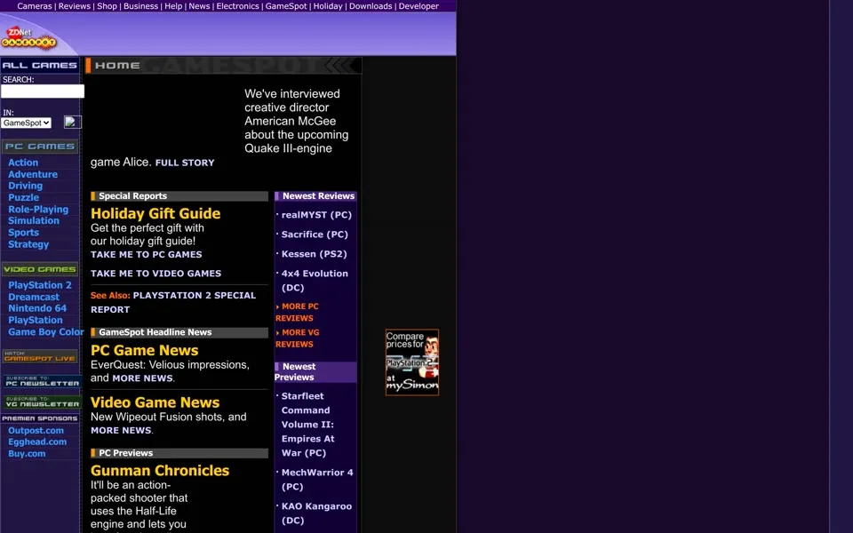 gamespot.com homepage in 2000