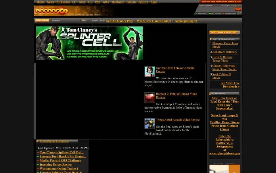 gamespot.com homepage in 2002