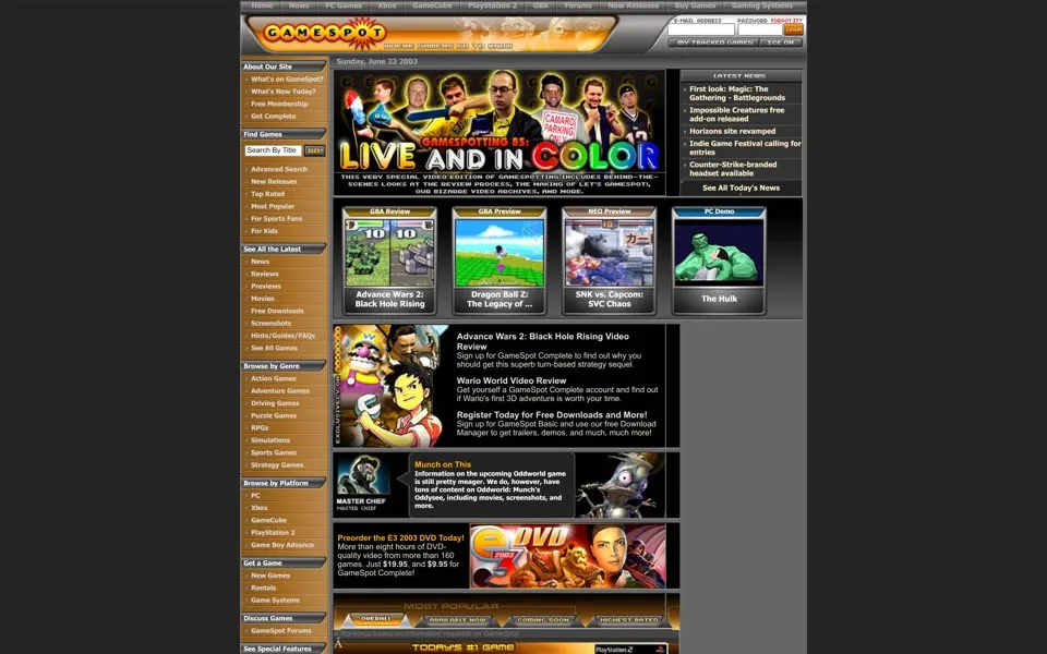 gamespot.com homepage in 2003