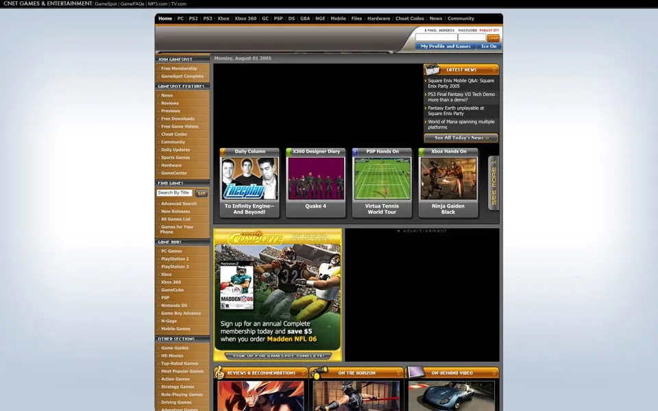 gamespot.com homepage in 2005