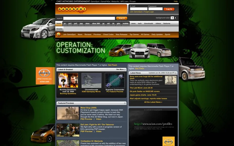 gamespot.com homepage in 2006