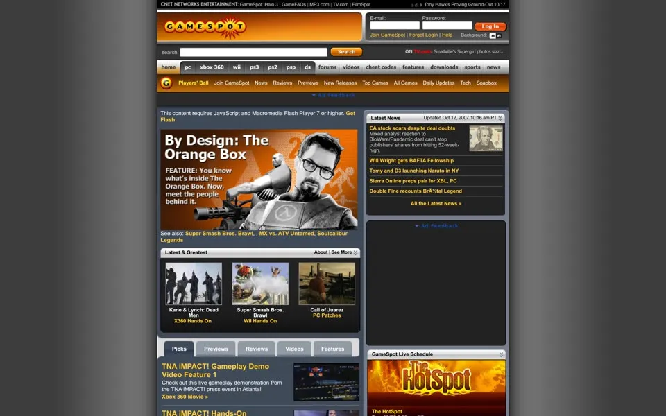gamespot.com homepage in 2007
