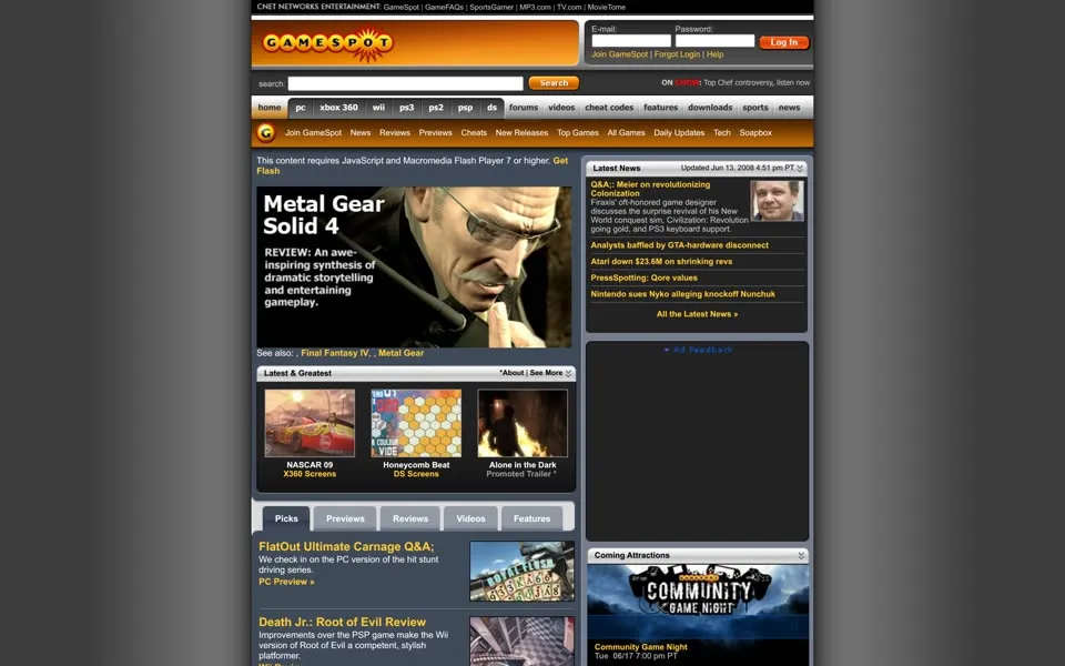 gamespot.com homepage in 2008