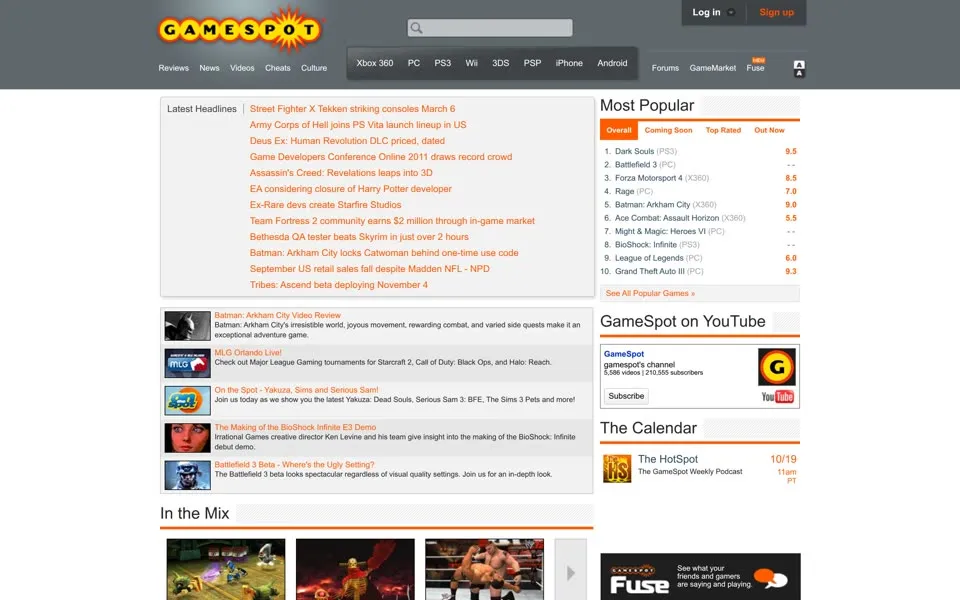 gamespot.com homepage in 2011