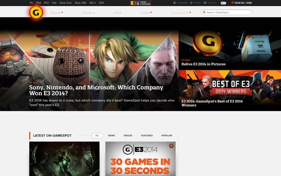 gamespot.com homepage in 2014