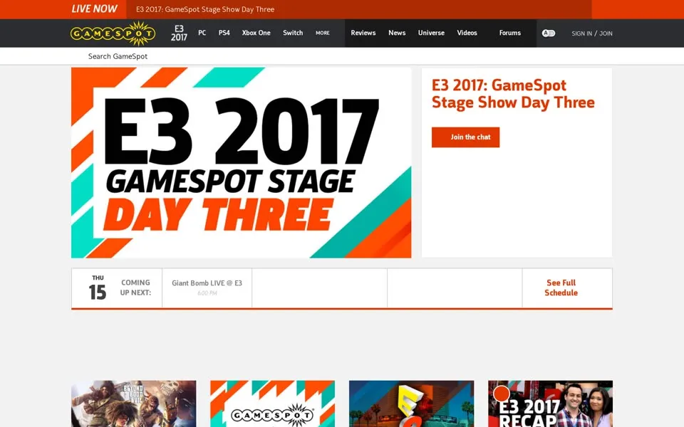gamespot.com homepage in 2017