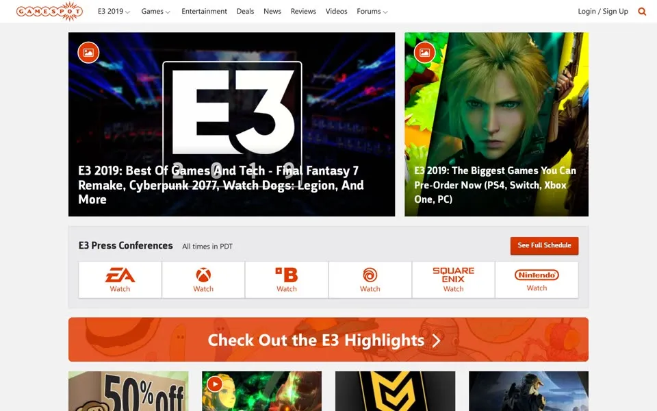 gamespot.com homepage in 2019