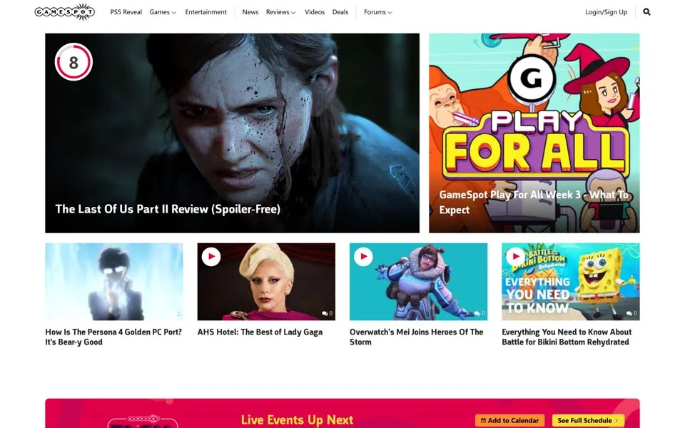 gamespot.com homepage in 2020