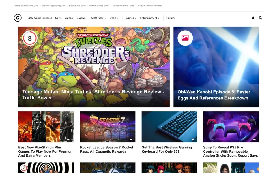 gamespot.com homepage in 2022