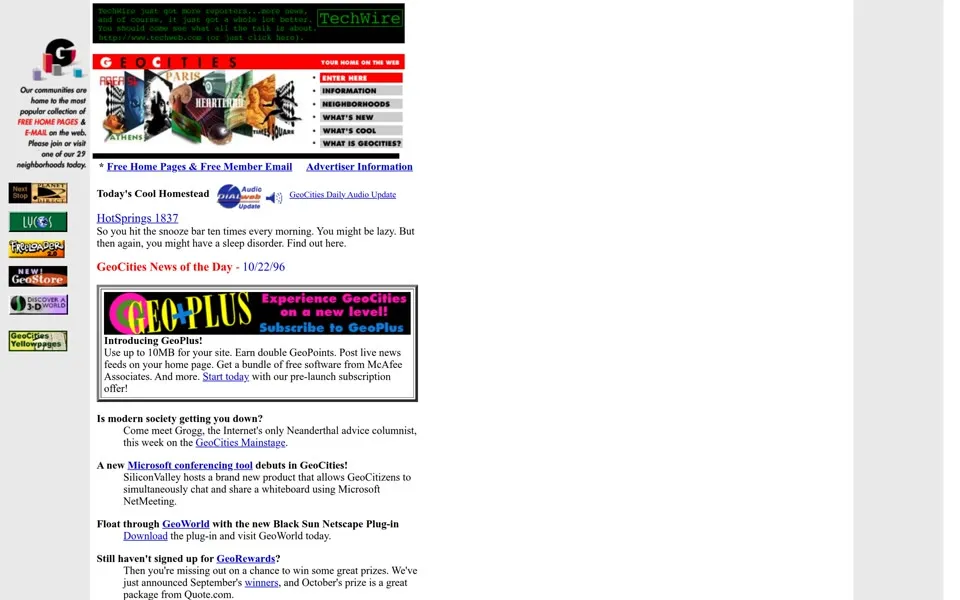 geocities.com homepage in 1996