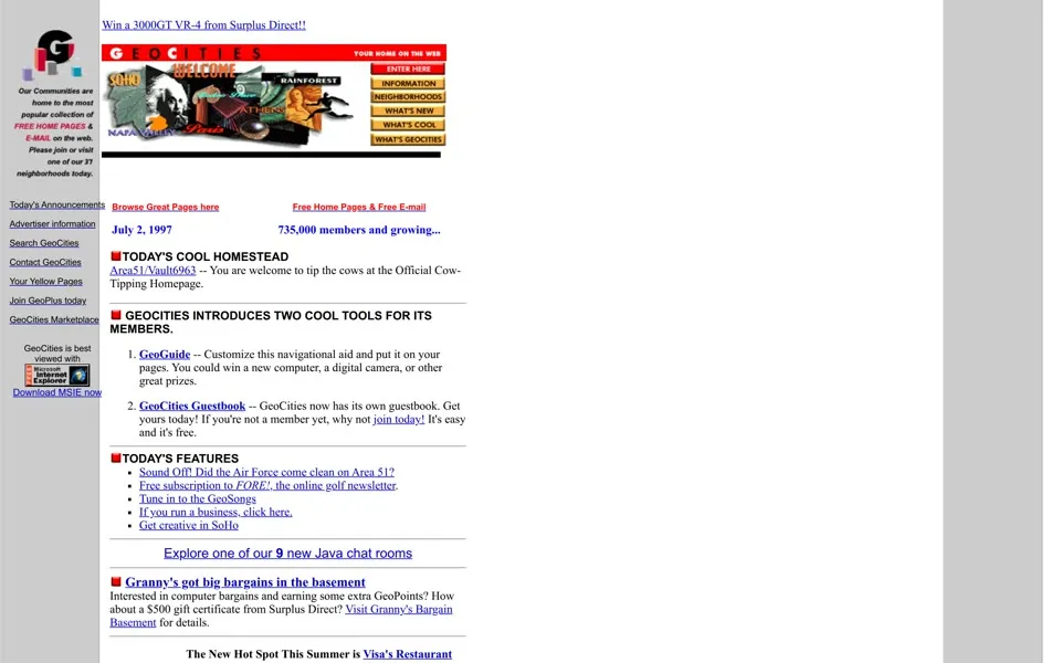 geocities.com homepage in 1997
