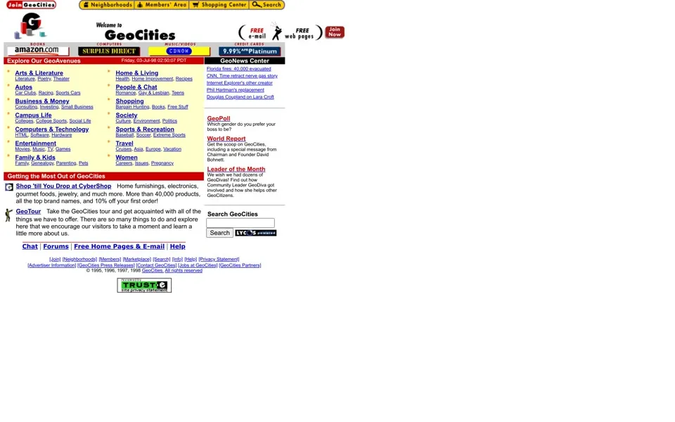 geocities.com homepage in 1998