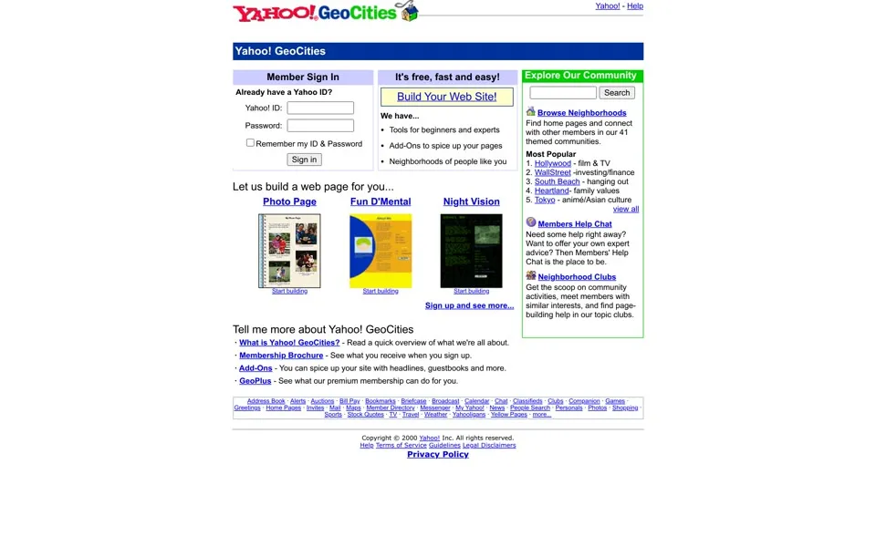geocities.com homepage in 2000