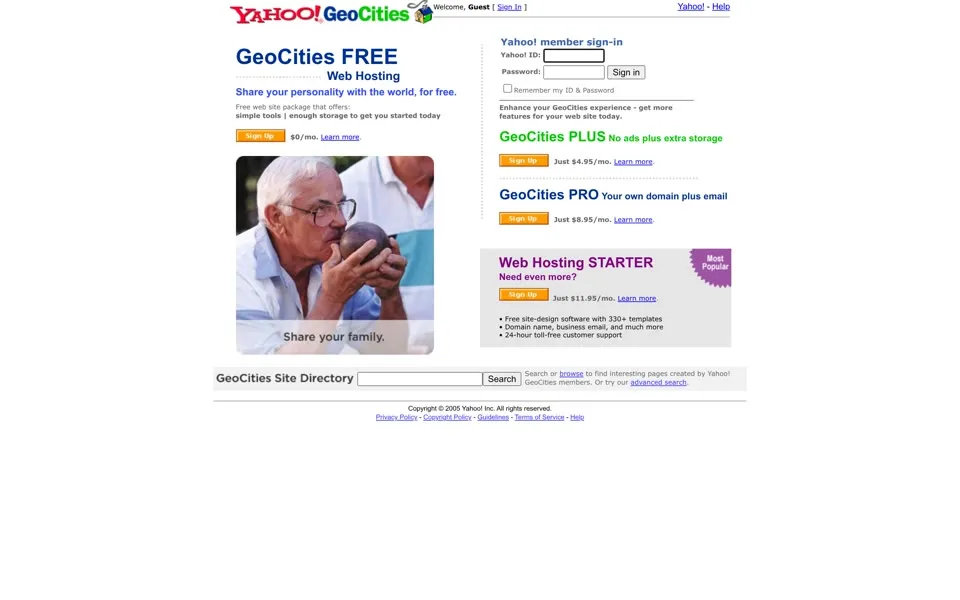 geocities.com homepage in 2005