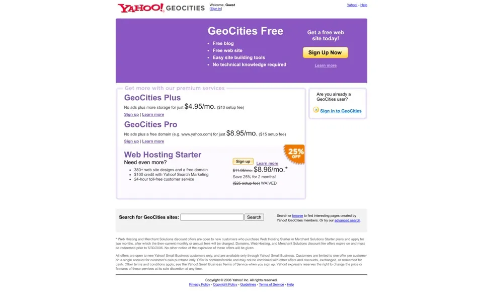 geocities.com homepage in 2006