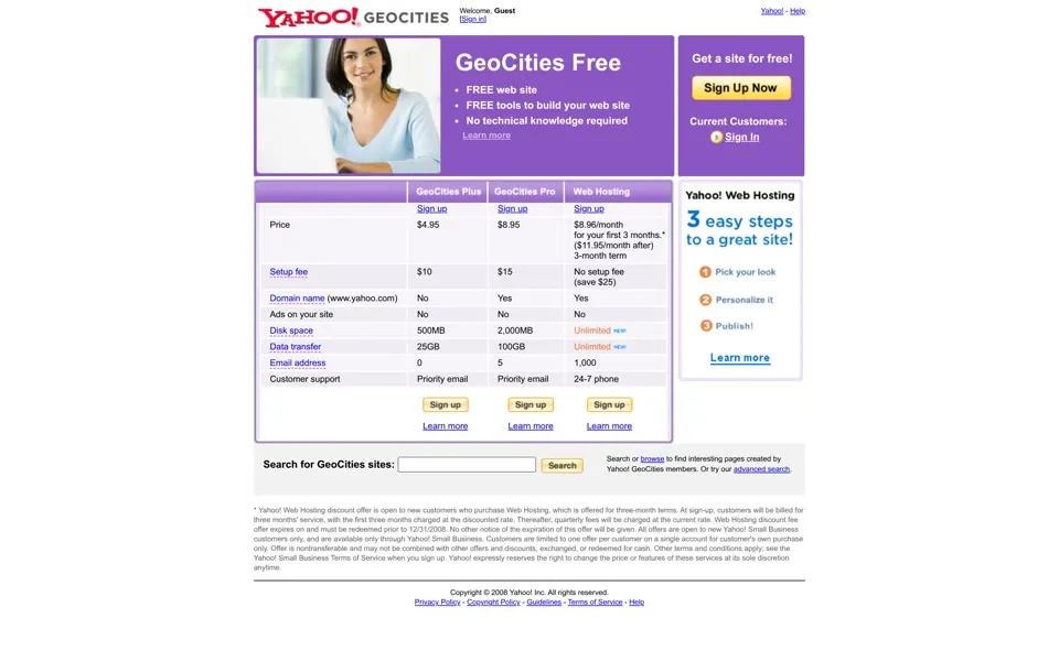 geocities.com homepage in 2008