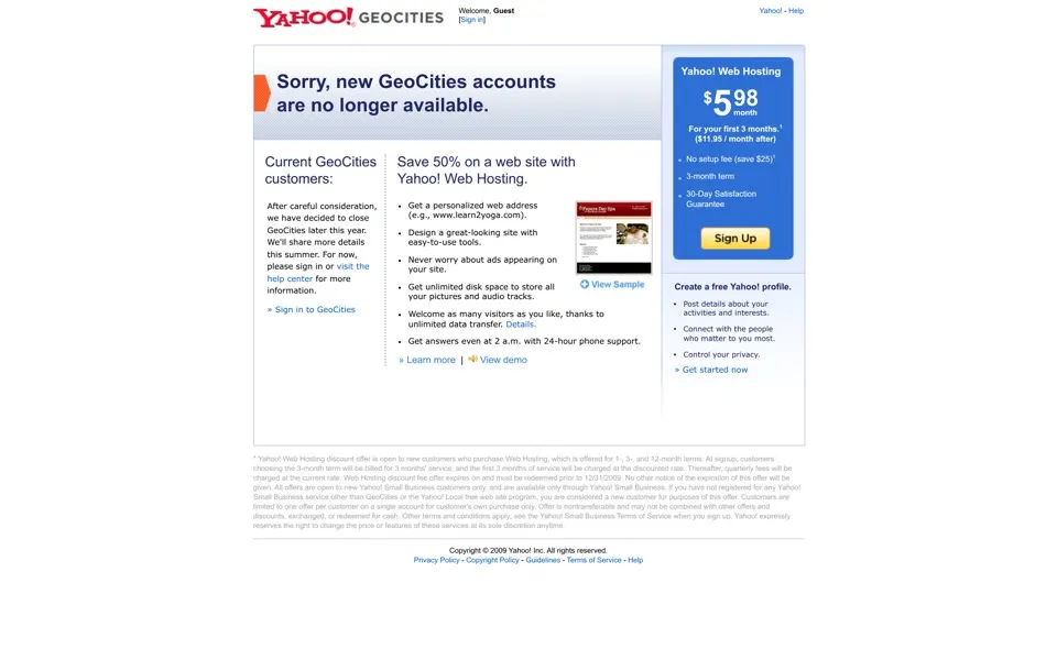 geocities.com homepage in 2009