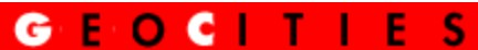 GeoCities logo on the 1996 geocities.com homepage: Widely spaced capitals on a red strip