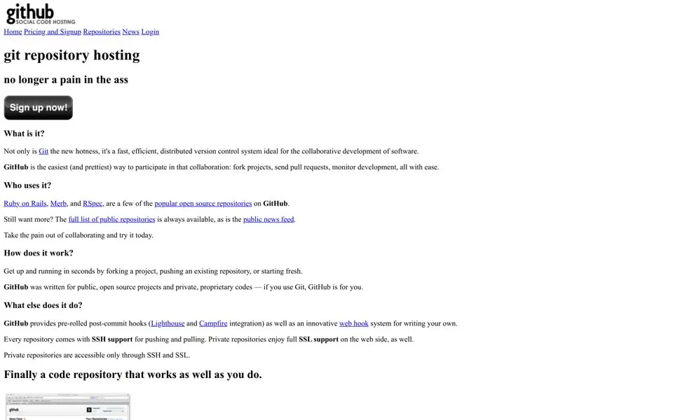 github.com homepage in 2008