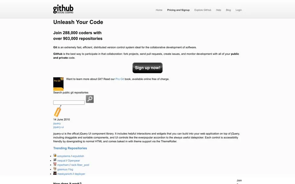 github.com homepage in 2010